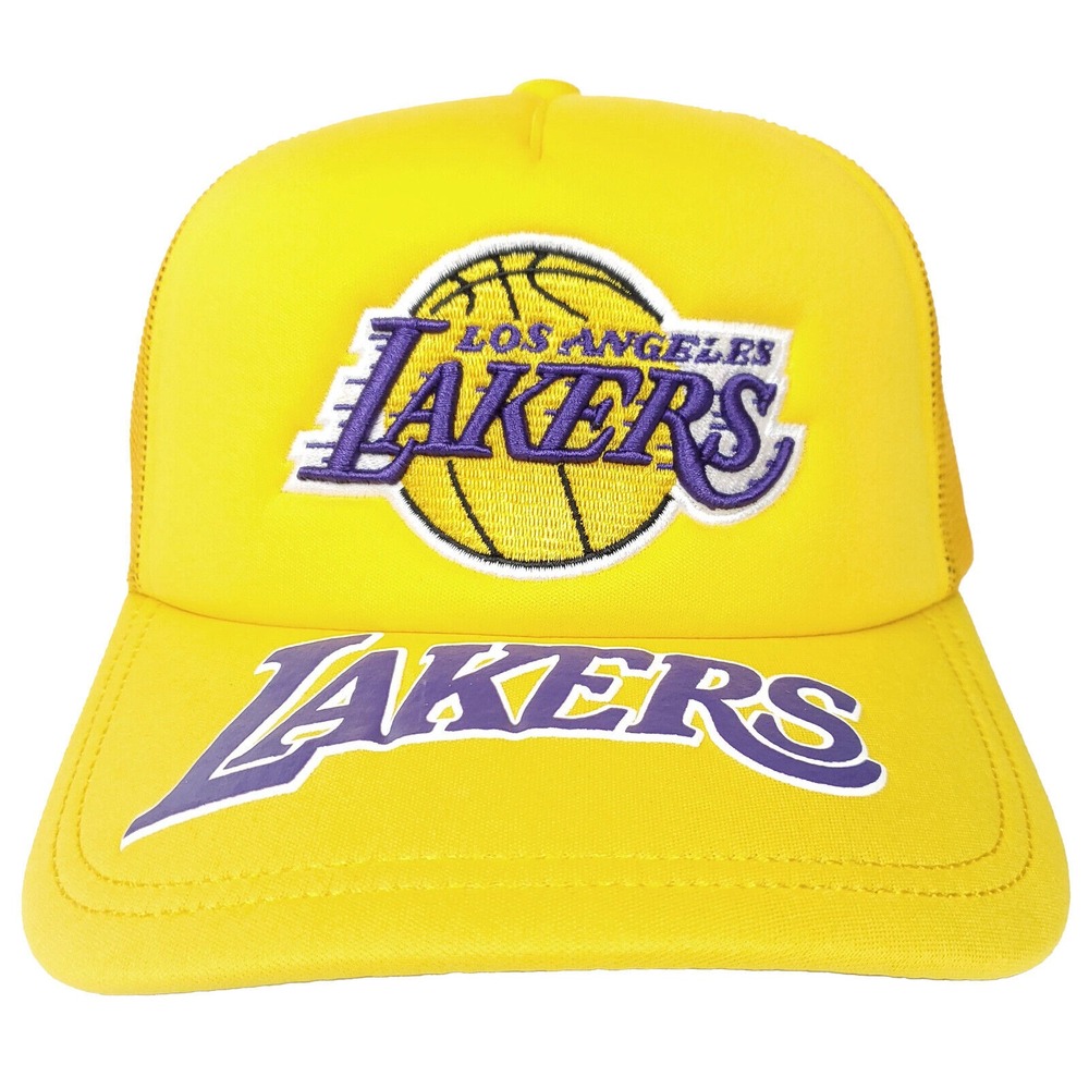 LA Lakers Mitchell & Ness NBA Trucker Cap Hat 3D Logo Puff Logo Yellow NWT